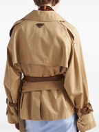 Image of Short Beige Cotton Serge Trench Coat by Prada for Women - Season Autumn-Winter 2024 - Detail View 9