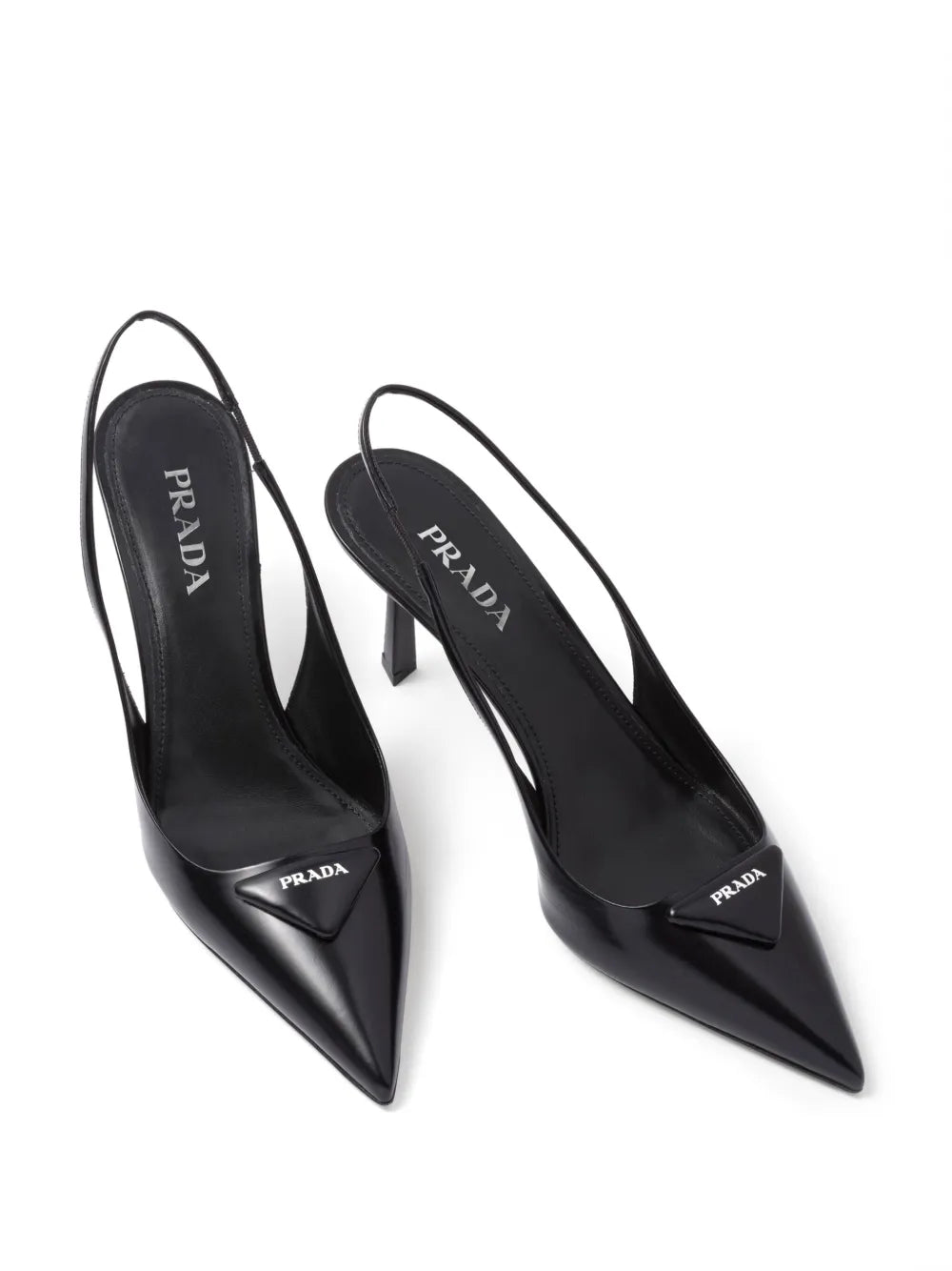 pointed toe pump, black leather shoe, Prada pump, elegant footwear, leather heel