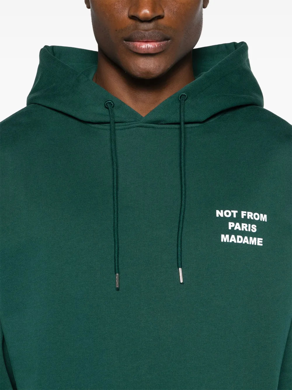 Hoodie Verde con Slogan in Cotone