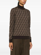 FF Pattern Sweater, High Neck Knitwear, Cotton Pull, Ribbed Fendi Knit, Autumn-Winter Collection