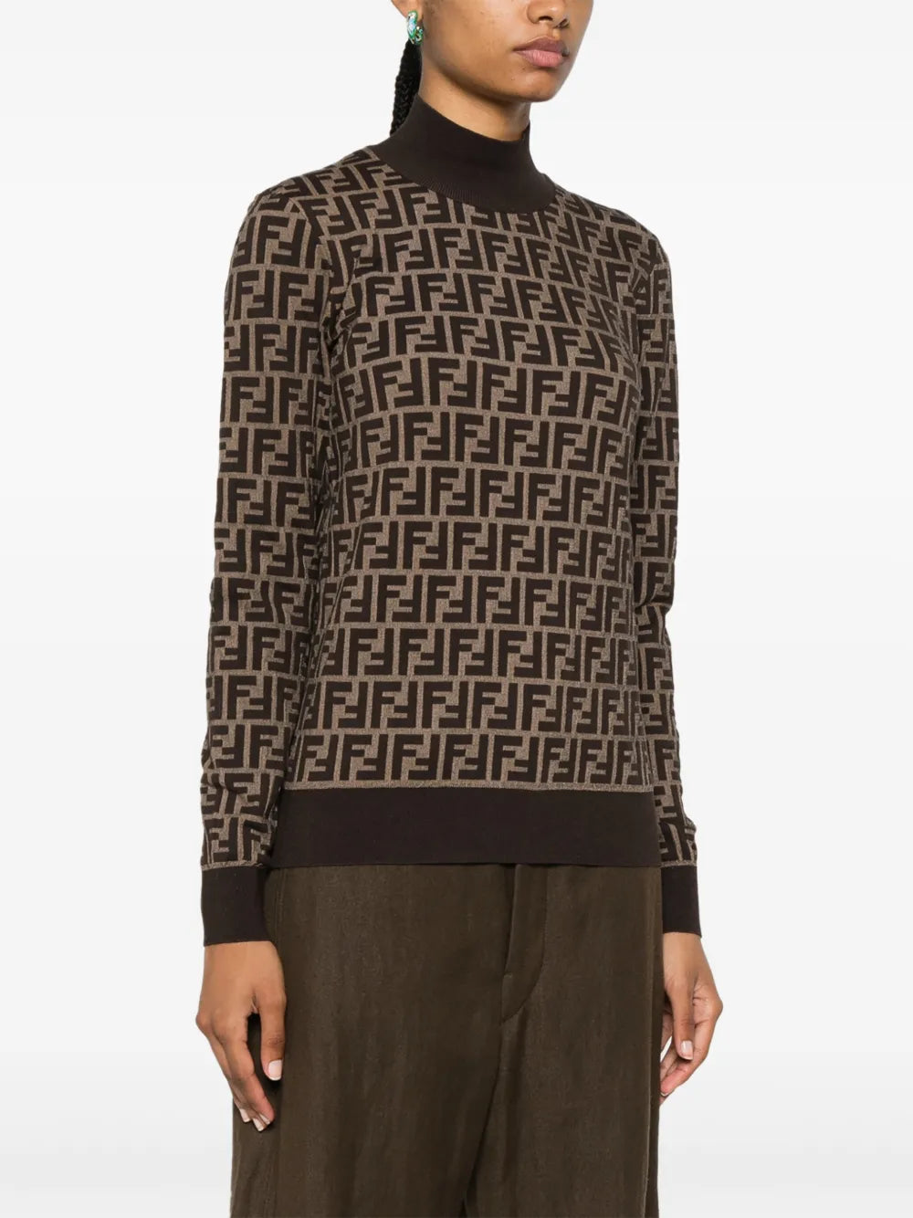 FF Pattern Sweater, High Neck Knitwear, Cotton Pull, Ribbed Fendi Knit, Autumn-Winter Collection