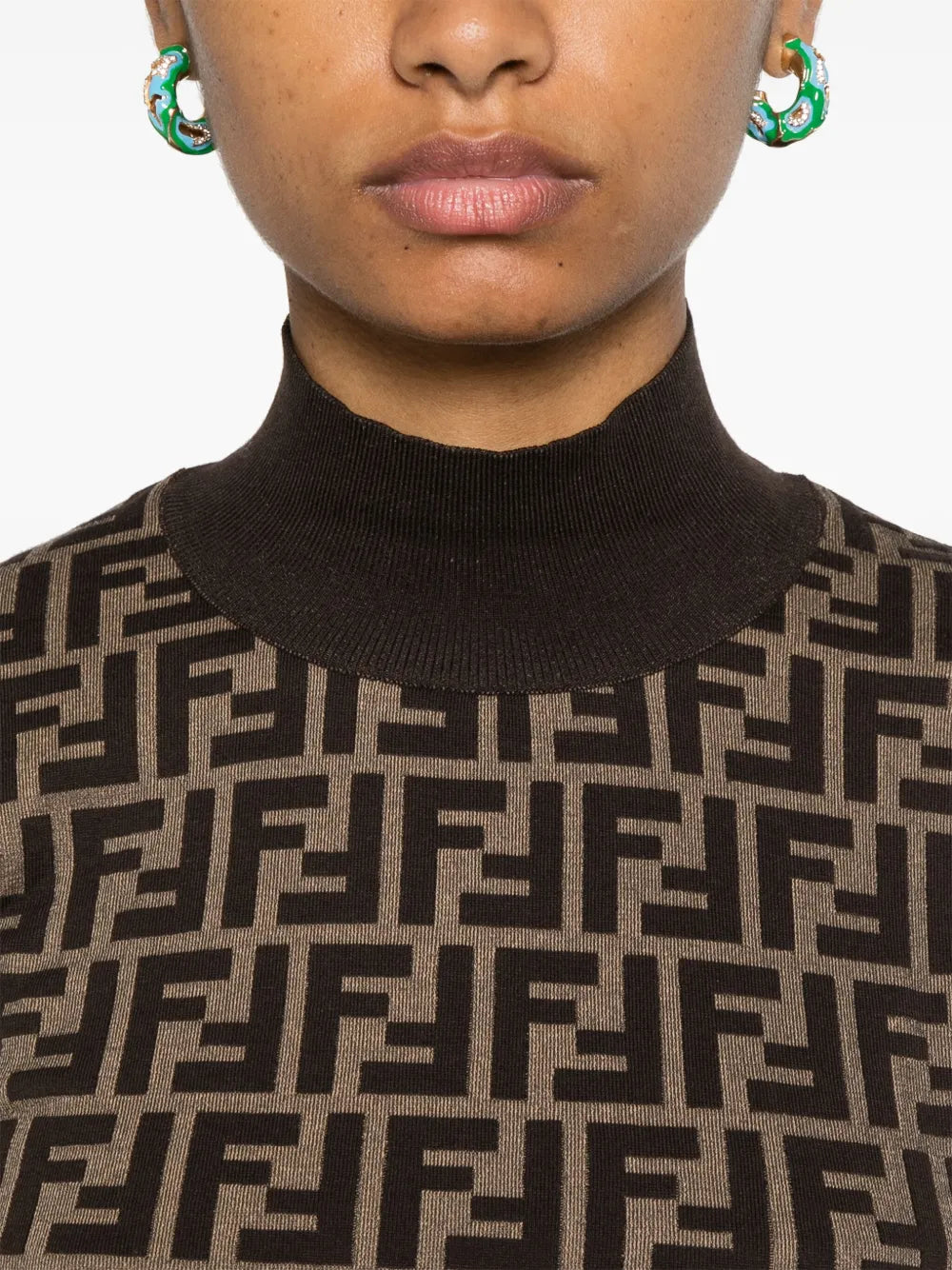 FF Pattern Sweater, High Neck Knitwear, Cotton Pull, Ribbed Fendi Knit, Autumn-Winter Collection