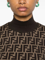 FF Pattern Sweater, High Neck Knitwear, Cotton Pull, Ribbed Fendi Knit, Autumn-Winter Collection