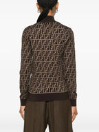 FF Pattern Sweater, High Neck Knitwear, Cotton Pull, Ribbed Fendi Knit, Autumn-Winter Collection