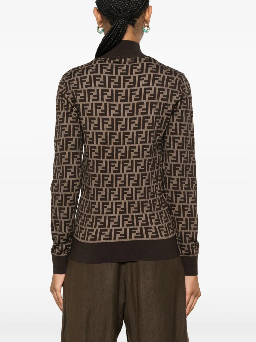 FF Pattern Sweater, High Neck Knitwear, Cotton Pull, Ribbed Fendi Knit, Autumn-Winter Collection