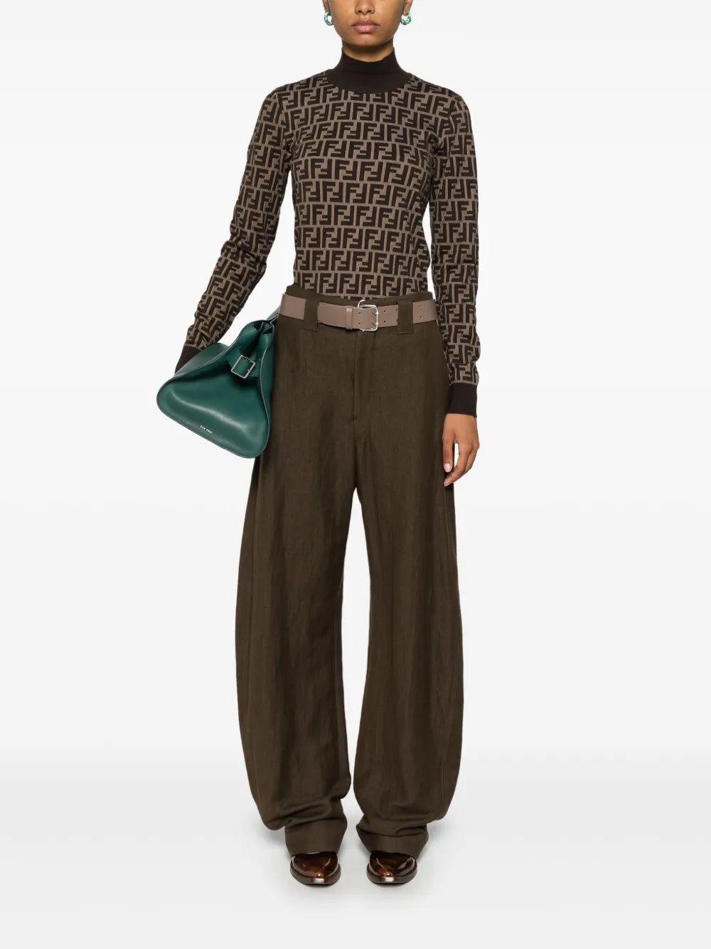 FF Pattern Sweater, High Neck Knitwear, Cotton Pull, Ribbed Fendi Knit, Autumn-Winter Collection