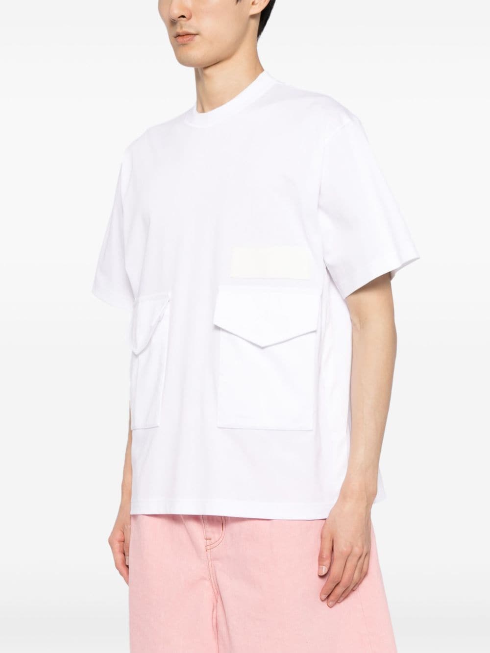 Sacai T-shirt, White Pocket T-Shirt, Men's Designer T-Shirt, Luxury Casual Wear, Cotton Jersey T-Shirt