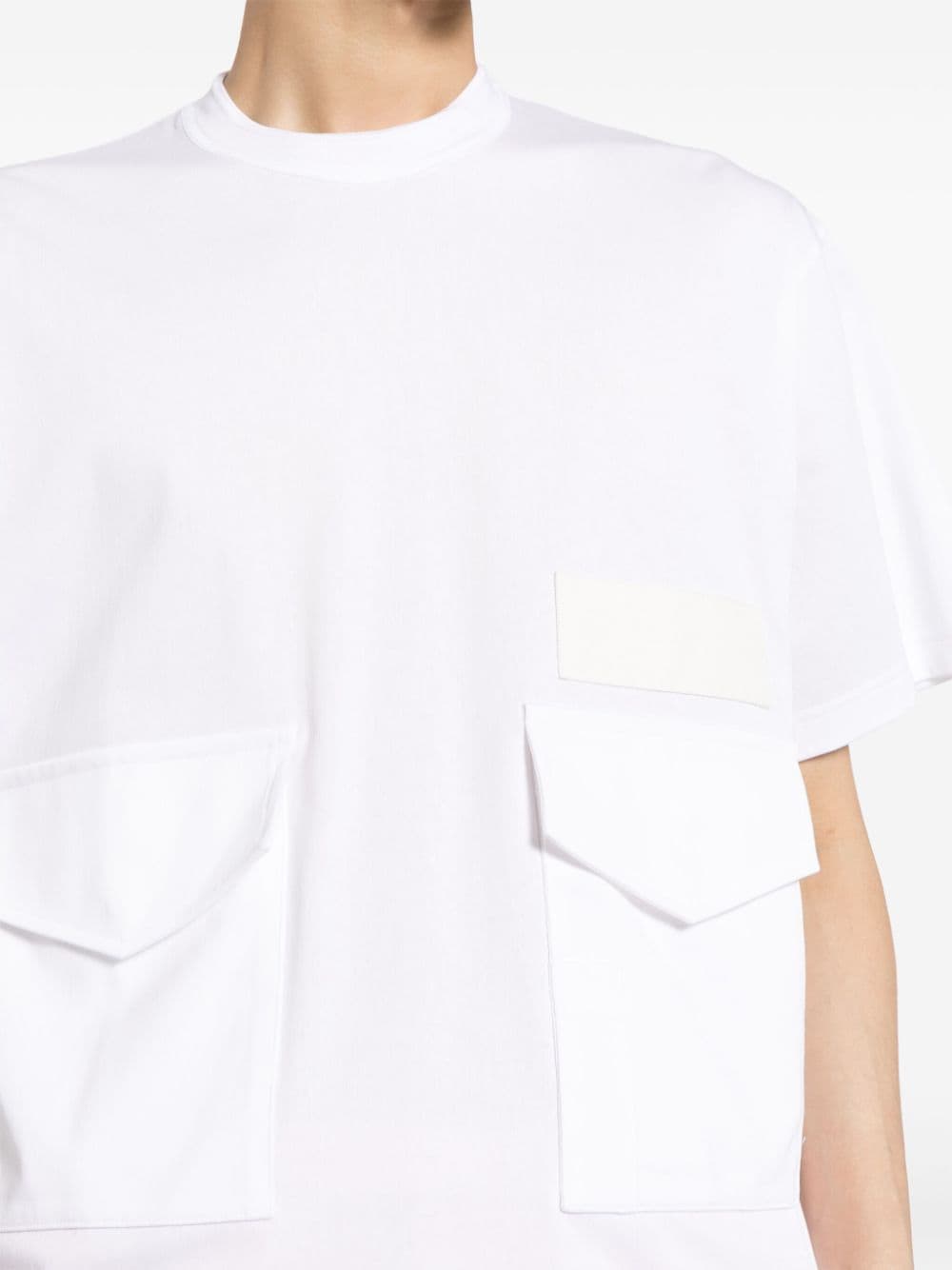 Sacai T-shirt, White Pocket T-Shirt, Men's Designer T-Shirt, Luxury Casual Wear, Cotton Jersey T-Shirt