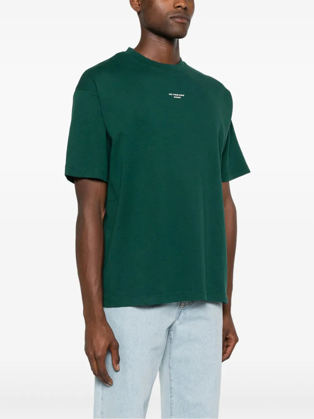 Green Slogan T-Shirt, Cotton Crew Neck Tee, Drôle de Monsieur Shirt, Relaxed Fit Long Sleeve, Unisex Spring 2025