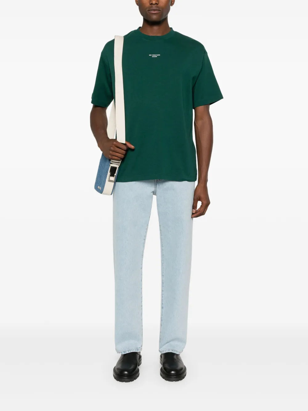 Green Slogan T-Shirt, Cotton Crew Neck Tee, Drôle de Monsieur Shirt, Relaxed Fit Long Sleeve, Unisex Spring 2025