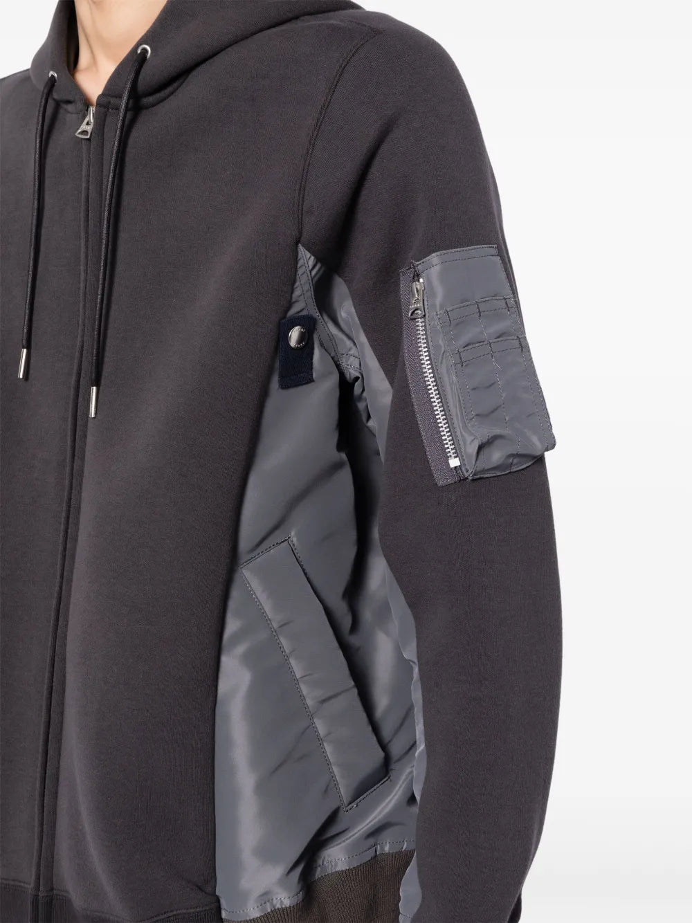 Zip-Up Nylon and Terry Sweatshirt