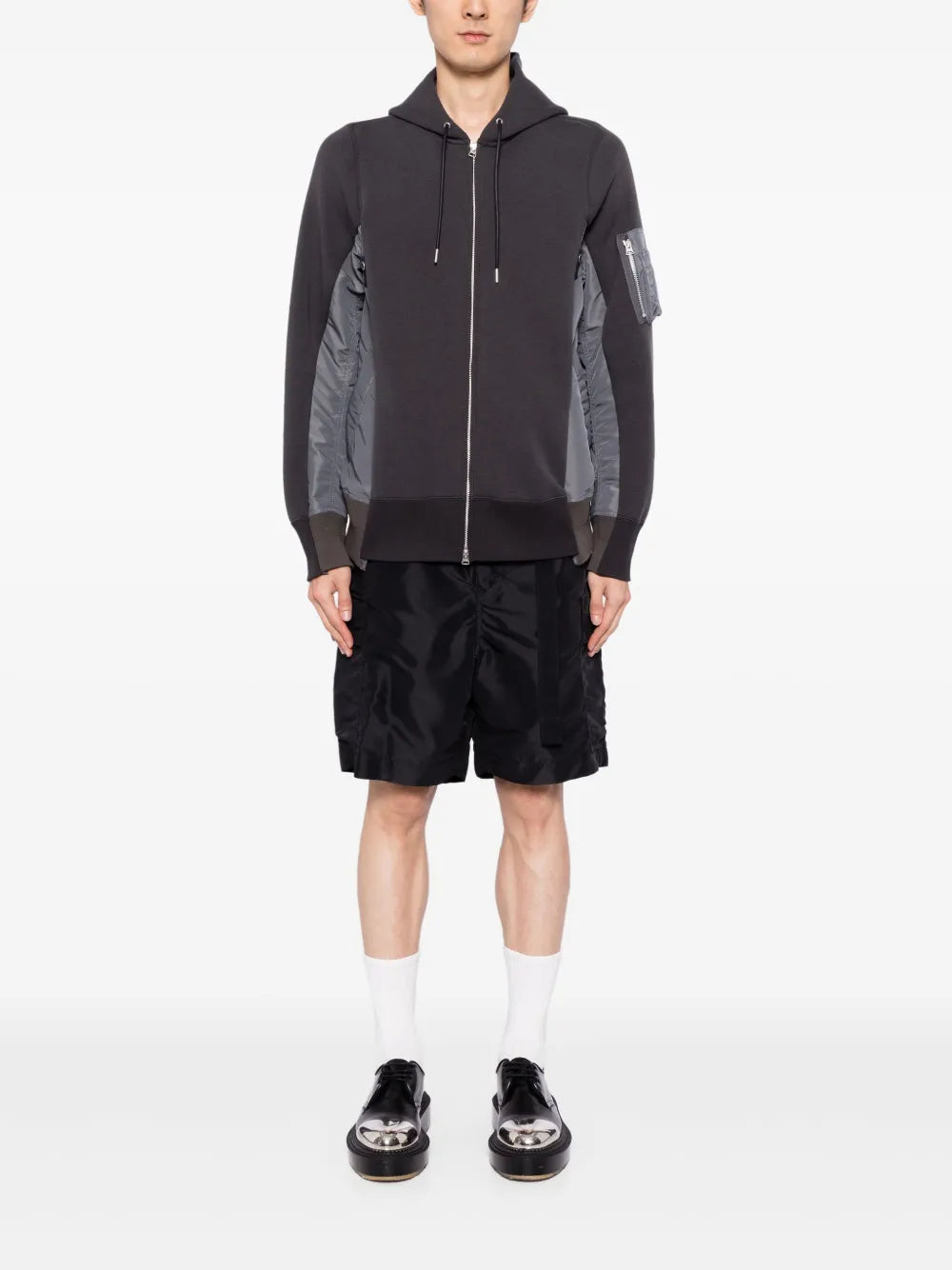 Zip-Up Nylon and Terry Sweatshirt