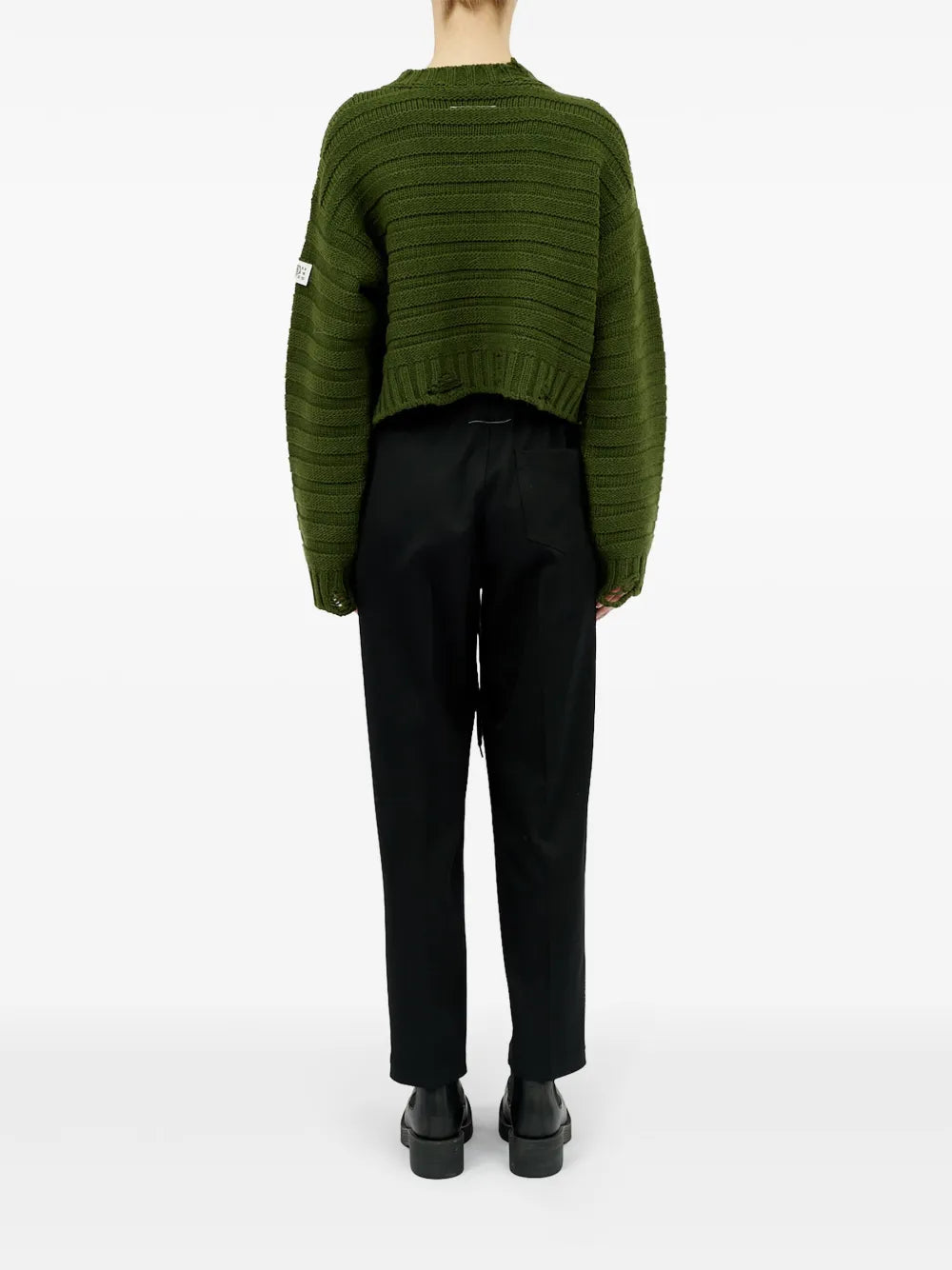 Distressed Green Ribbed Sweater