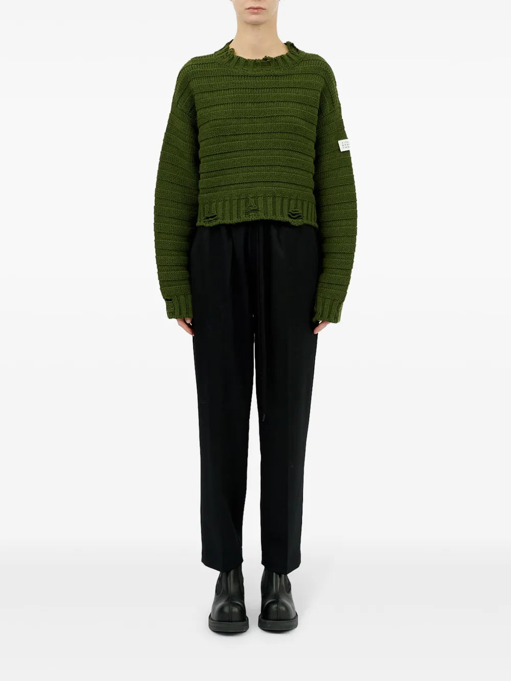 Distressed Green Ribbed Sweater