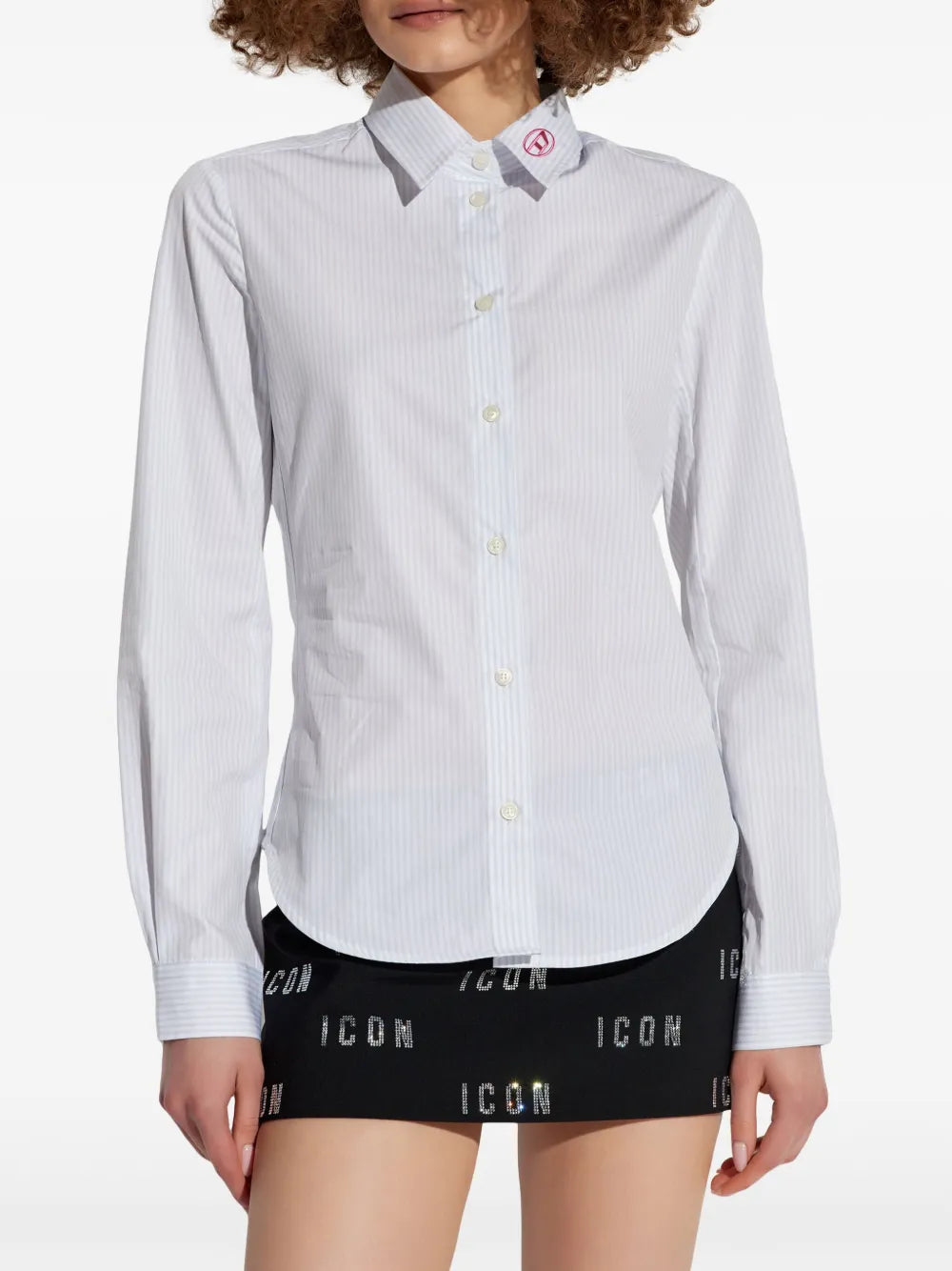 white striped shirt, C-Gisel shirt, classic collar shirt, cotton shirt, embroidered logo shirt