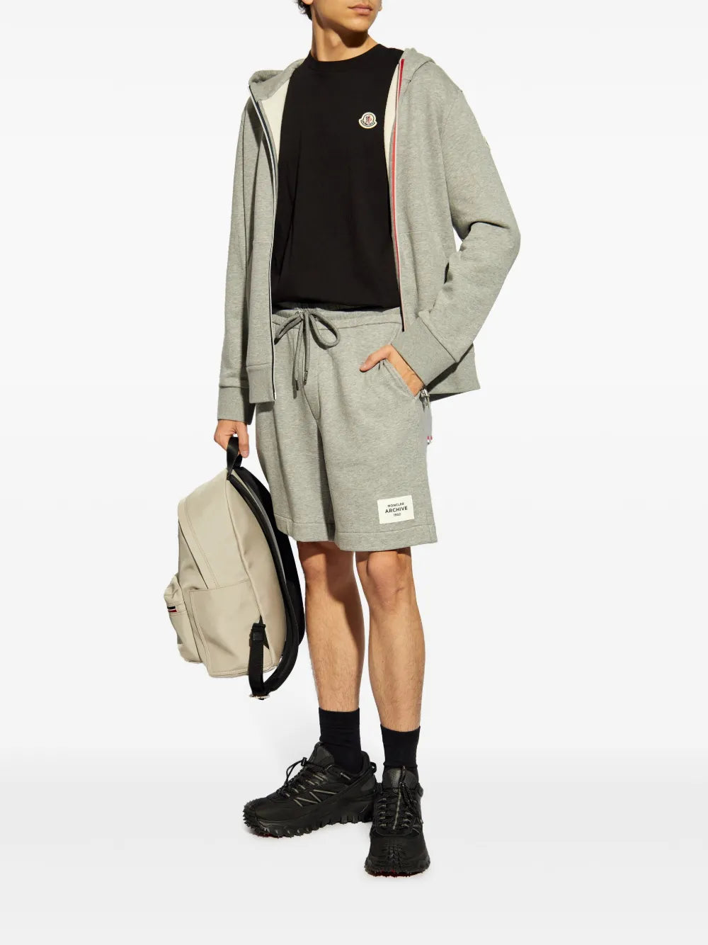 Zip-up Hoodie with Tricolor Detail