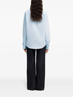 light blue cotton shirt, AMI Paris, unisex shirt, classic collar shirt, embroidered logo shirt