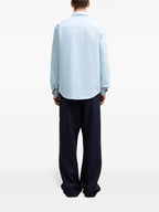 light blue cotton shirt, AMI Paris, unisex shirt, classic collar shirt, embroidered logo shirt