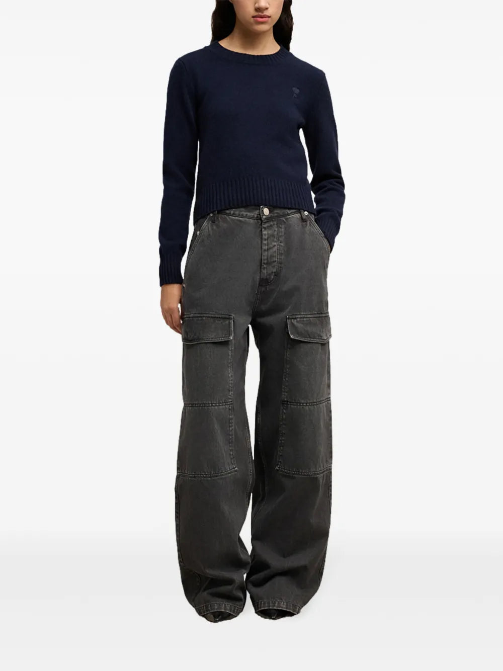 Pull en cachemire bleu marine avec cœur