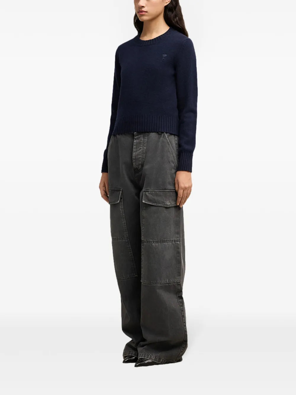 Pull en cachemire bleu marine avec cœur