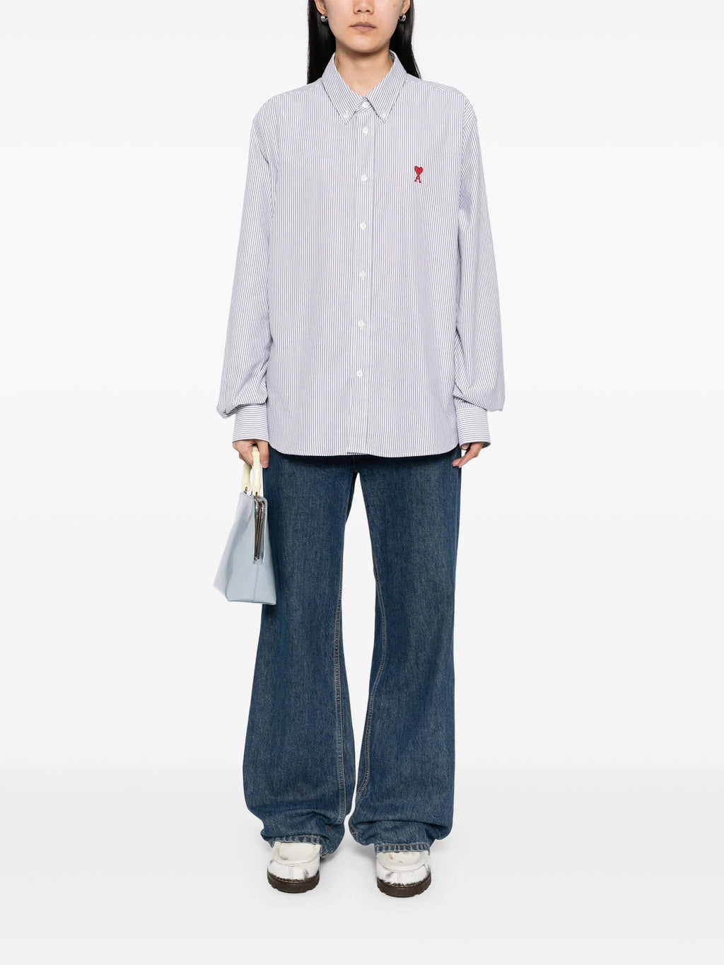 Image of Ami de coeur Striped Shirt by Ami PARIS for Unisex - Season Autumn-Winter 2025 - Model view 2