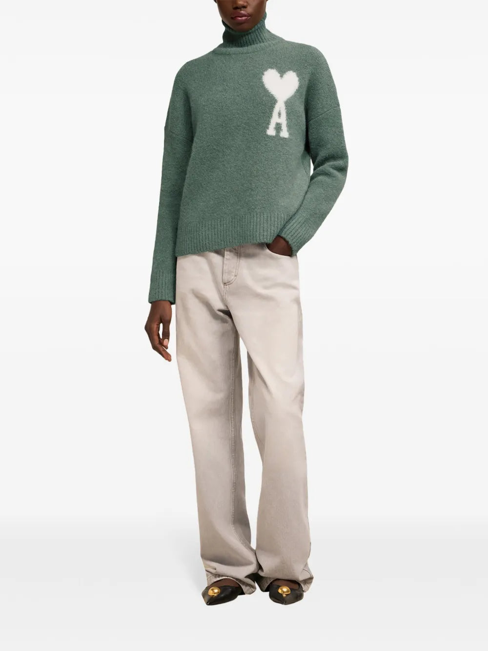 오버사이즈 터틀넥 녹색 스웨터