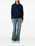 Image of Navy Blue Hooded Sweatshirt by Ami PARIS for Unisex - Season Spring-Summer 2025 - Detail View 10