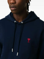 Image of Navy Blue Hooded Sweatshirt by Ami PARIS for Unisex - Season Spring-Summer 2025 - Detail View 7