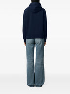 Image of Navy Blue Hooded Sweatshirt by Ami PARIS for Unisex - Season Spring-Summer 2025 - Detail View 1