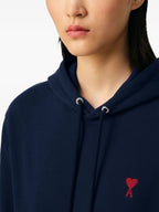 Image of Navy Blue Hooded Sweatshirt by Ami PARIS for Unisex - Season Spring-Summer 2025 - Detail View 9