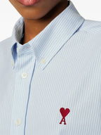 Image of Ami de Coeur Striped Shirt by Ami PARIS for Unisex - Season Autumn-Winter 2025 - Model view 6