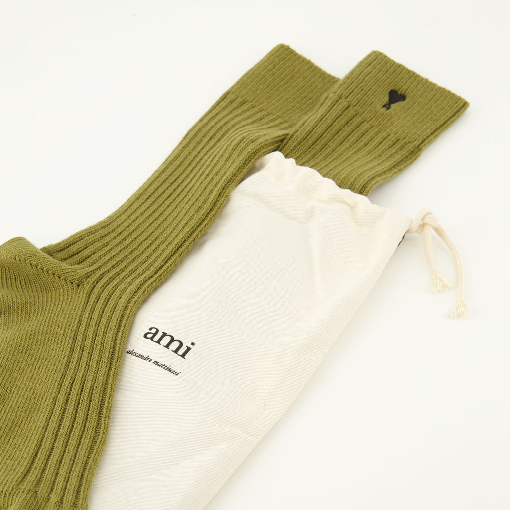 Ami de Coeur Socks, Kaki Socks, AMI Paris Accessories, Cotton Unisex Socks, Designer Socks