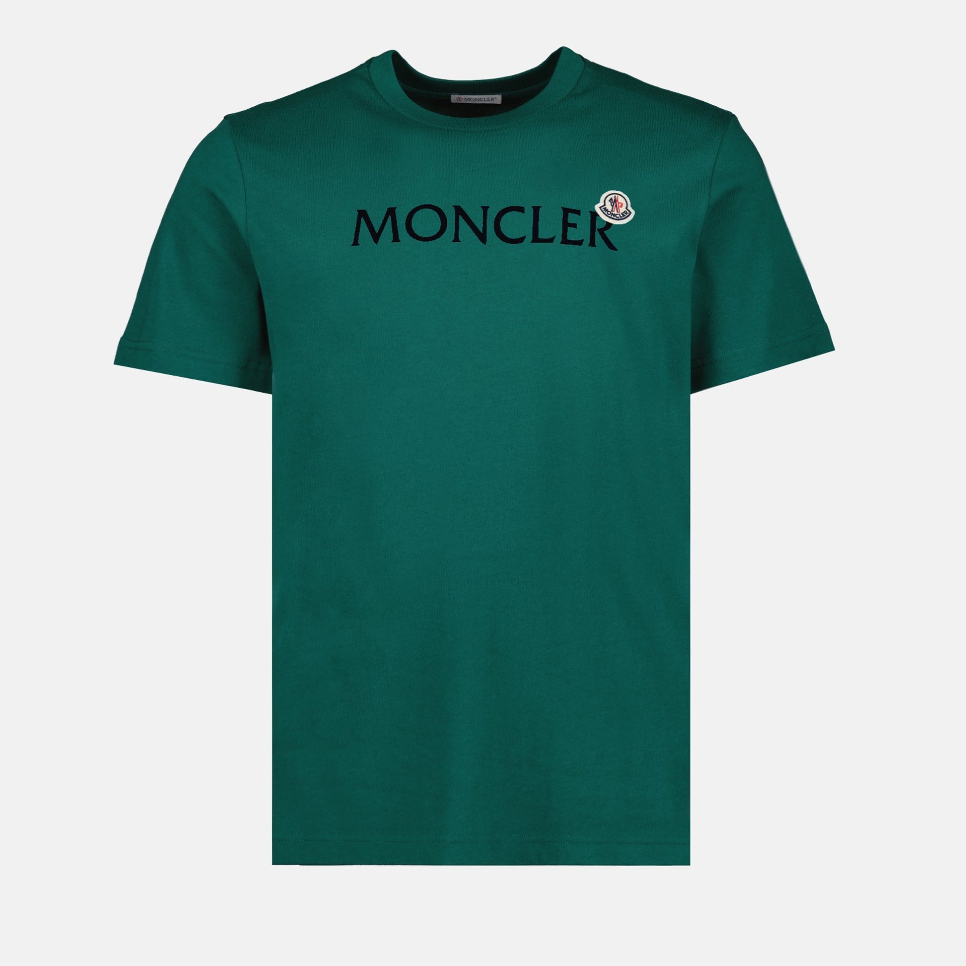 Moncler logo t-shirt, green t-shirt, men's cotton shirt, designer tee, Moncler clothing