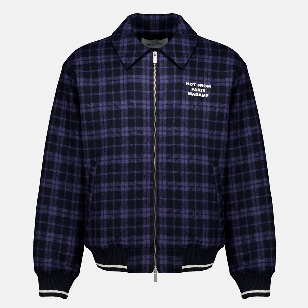 Navy Check Flannel Slogan Jacket