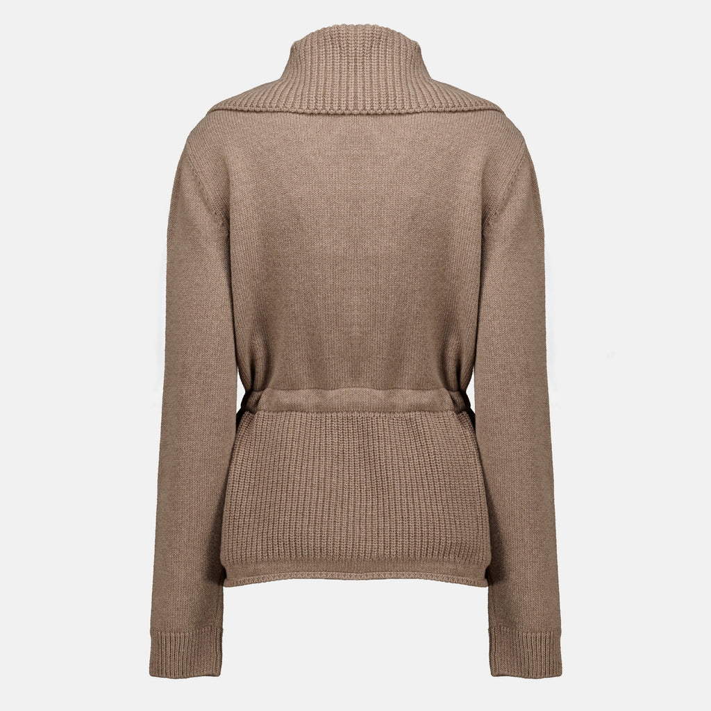 Beige Strickjacke mit Reißverschluss und verstellbarer Taille