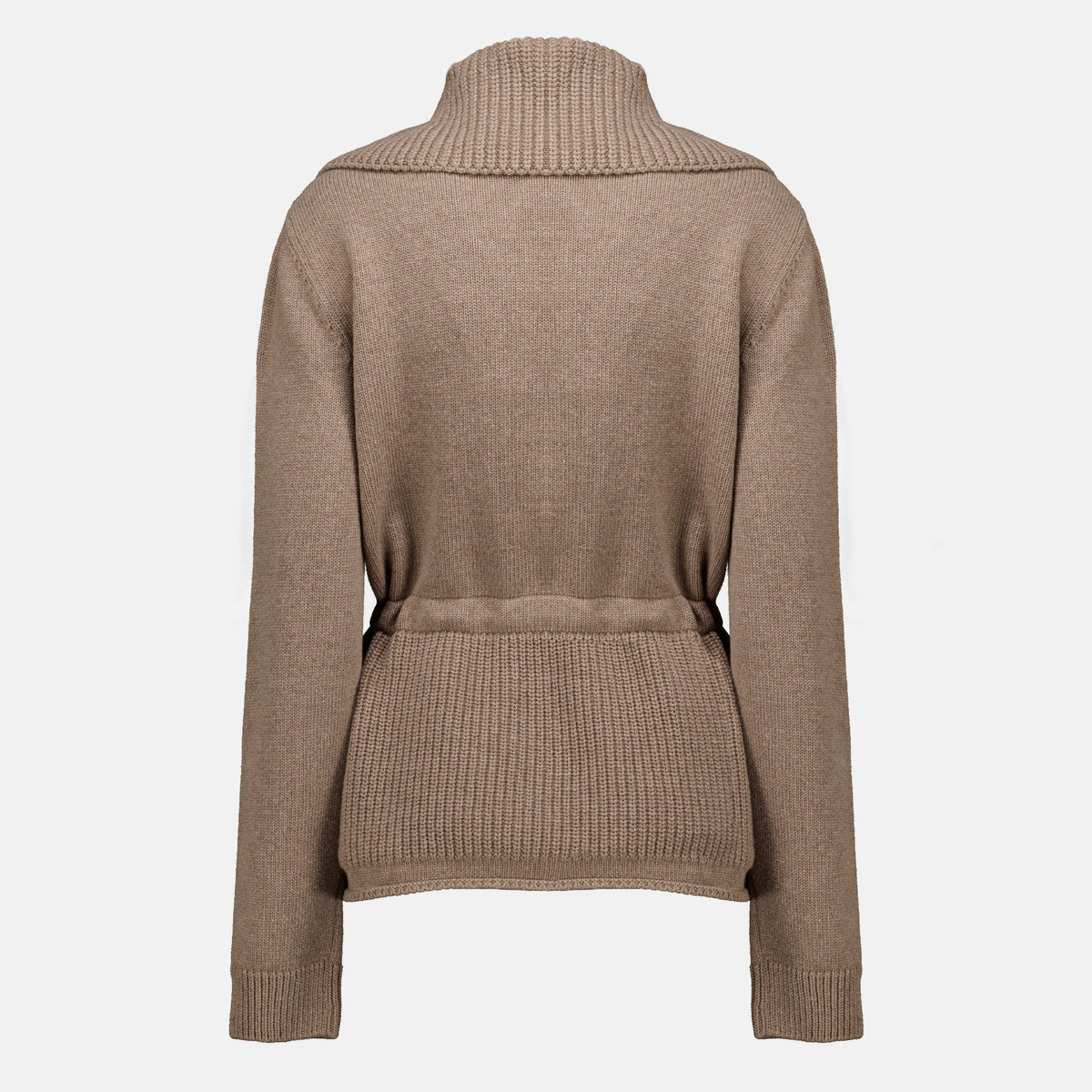 Beige Strickjacke mit Reißverschluss und verstellbarer Taille