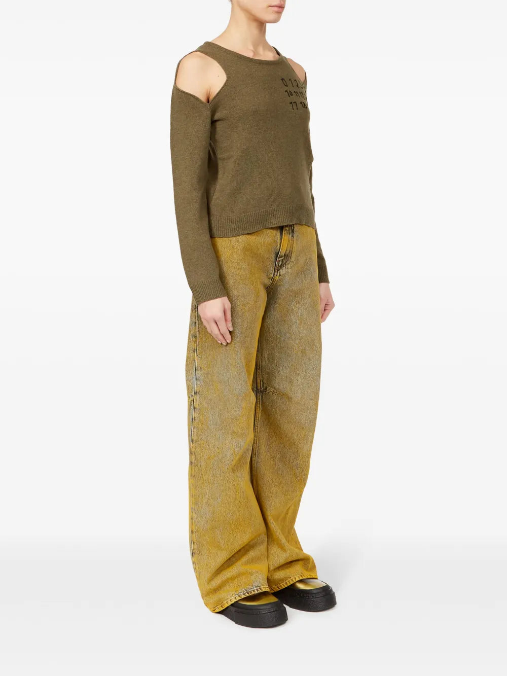 Tricot de Lã Khaki com Recortes