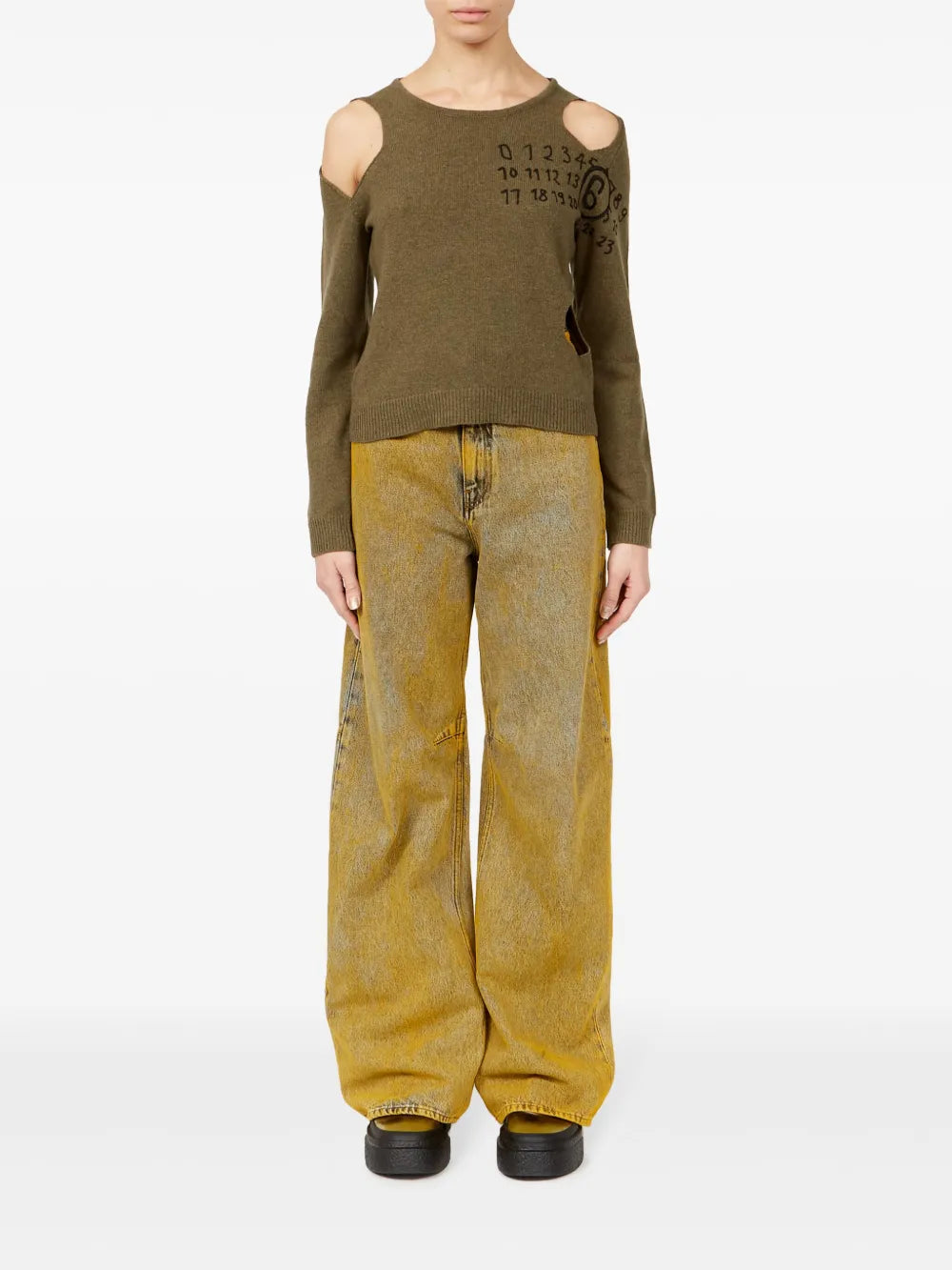 Tricot de Lã Khaki com Recortes