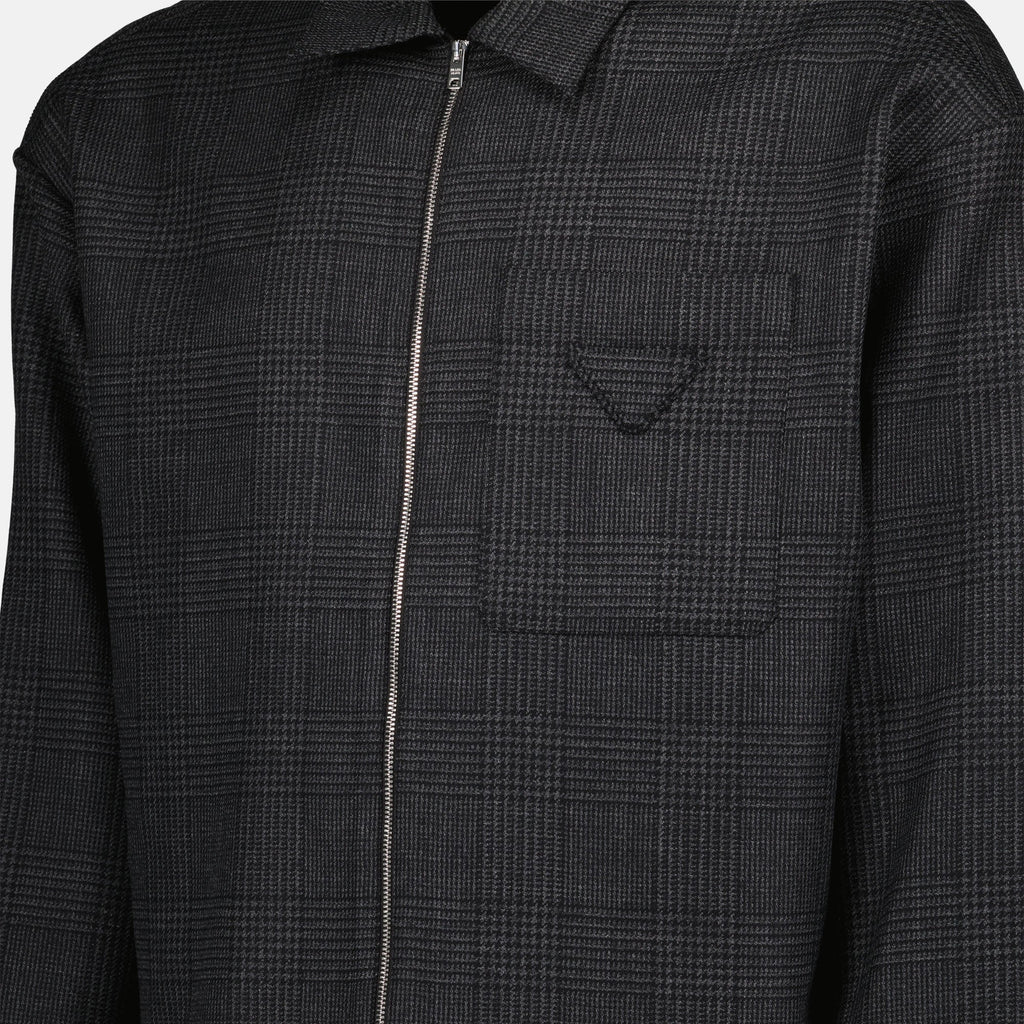 Prada jacket, grey shirt jacket, Autumn-Winter 2024, luxury wool jacket, men's outerwear