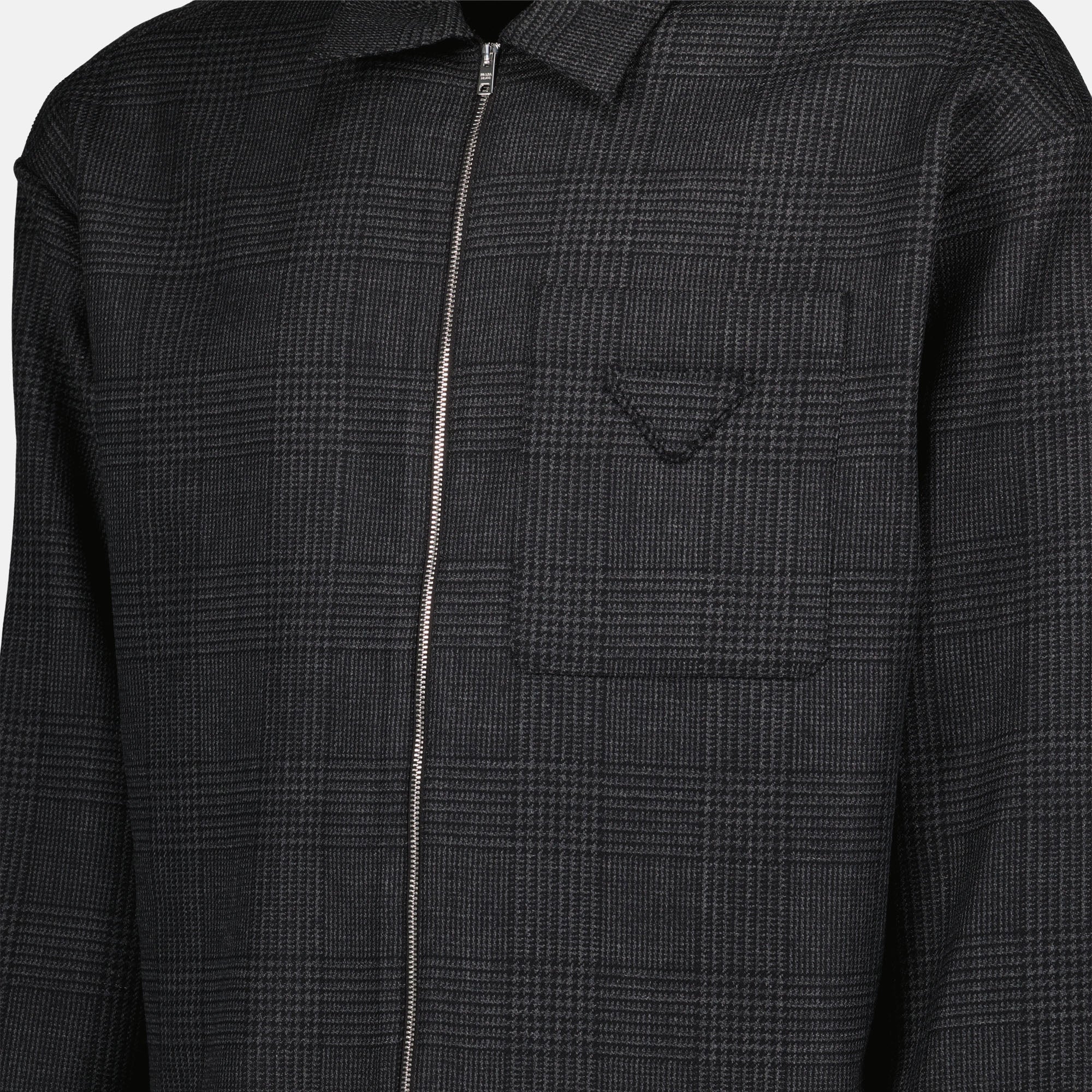 Prada jacket, grey shirt jacket, Autumn-Winter 2024, luxury wool jacket, men's outerwear