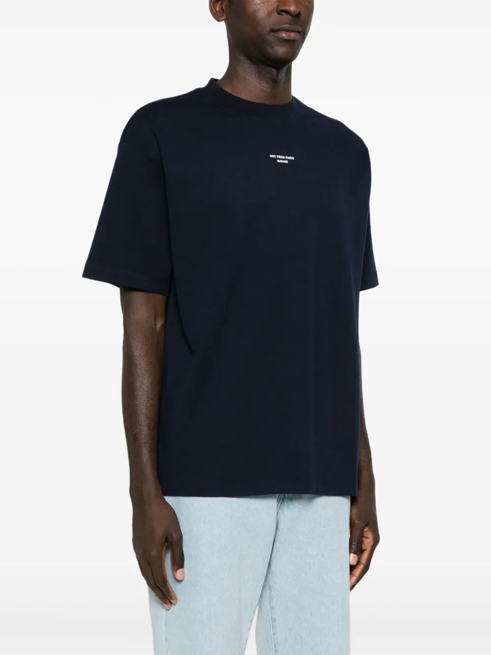 Classic T-shirt, navy blue, cotton apparel, printed logo, casual fashion