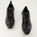 Black Camouflage Sneakers, Technical Fabric Sneakers, Leather Footwear, Rugged Rubber Sole, Contemporary Style