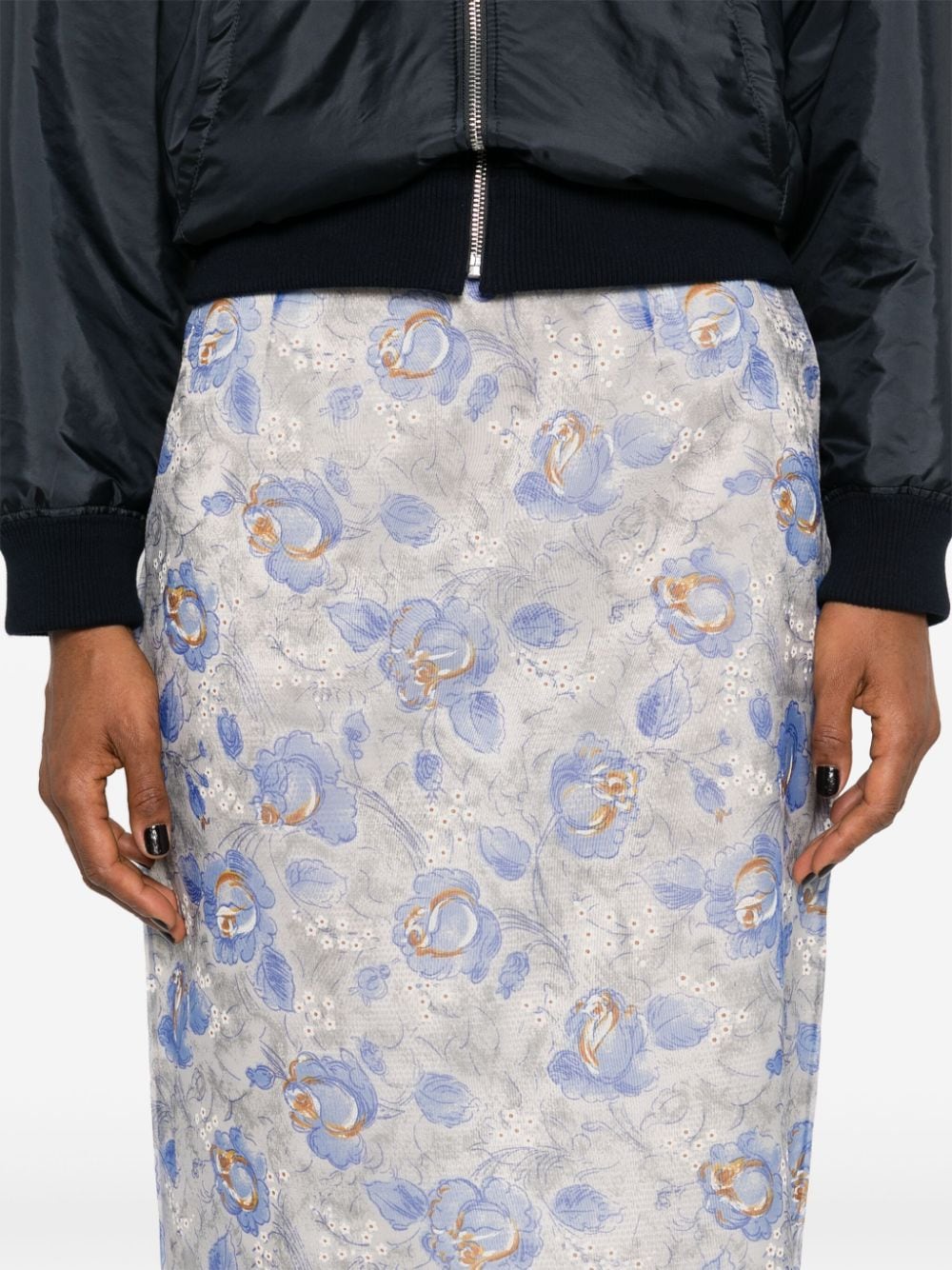 Prada, Peony Print Skirt, Midi Skirt, Recycled Nylon Skirt, Luxury Fashion