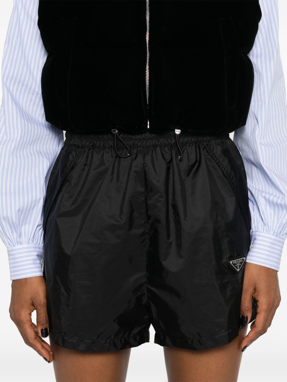 Re-Nylon shorts, Prada shorts, luxury fashion, recycled nylon, Autumn-Winter 2024 clothing