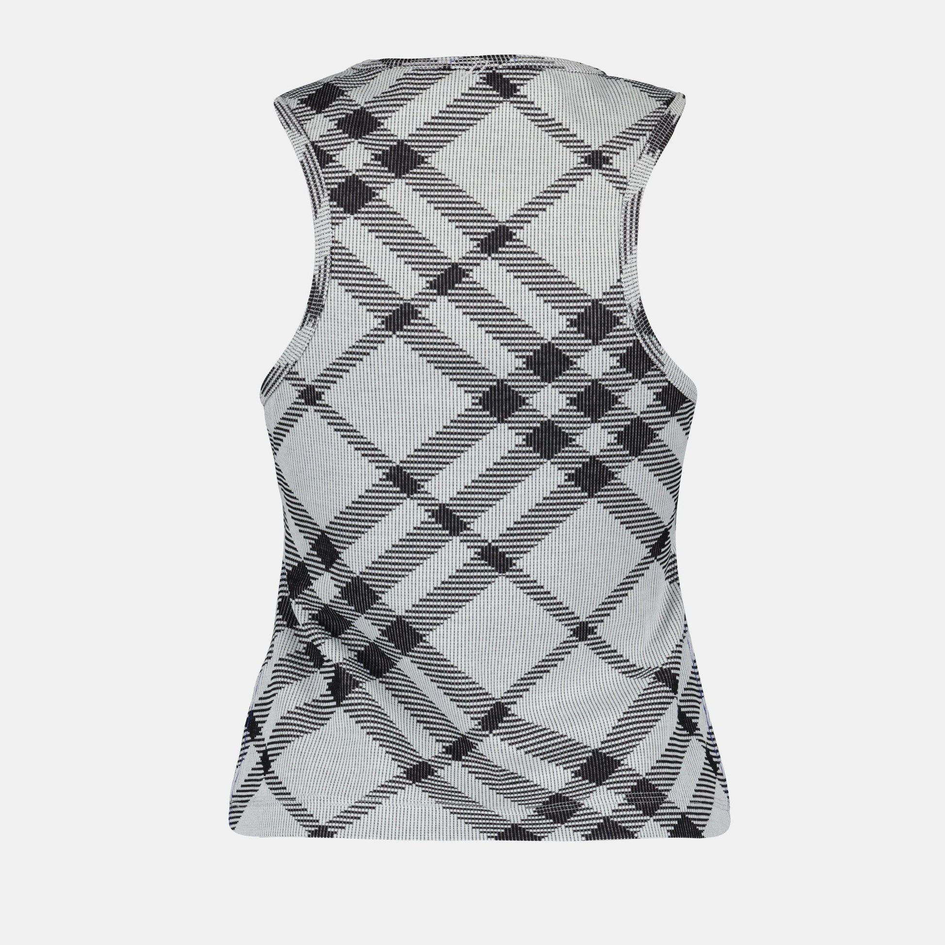 Gray Checkered Tank Top, Burberry Spring-Summer 2024, Luxury Women's Top, Vintage Checkered Tank, High-End Designer Wear