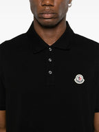 Image of Black Piqué Cotton Polo by Moncler for Men - Season Autumn-Winter 2025 - Model view 4