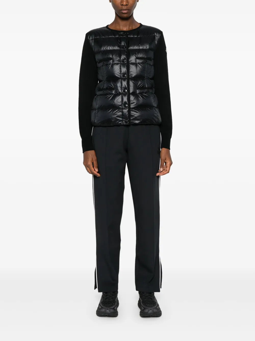 モンクレールの女性用ブラックバイマテリアルカーディガンの画像 - シーズン秋冬2025 - 後面ビュー