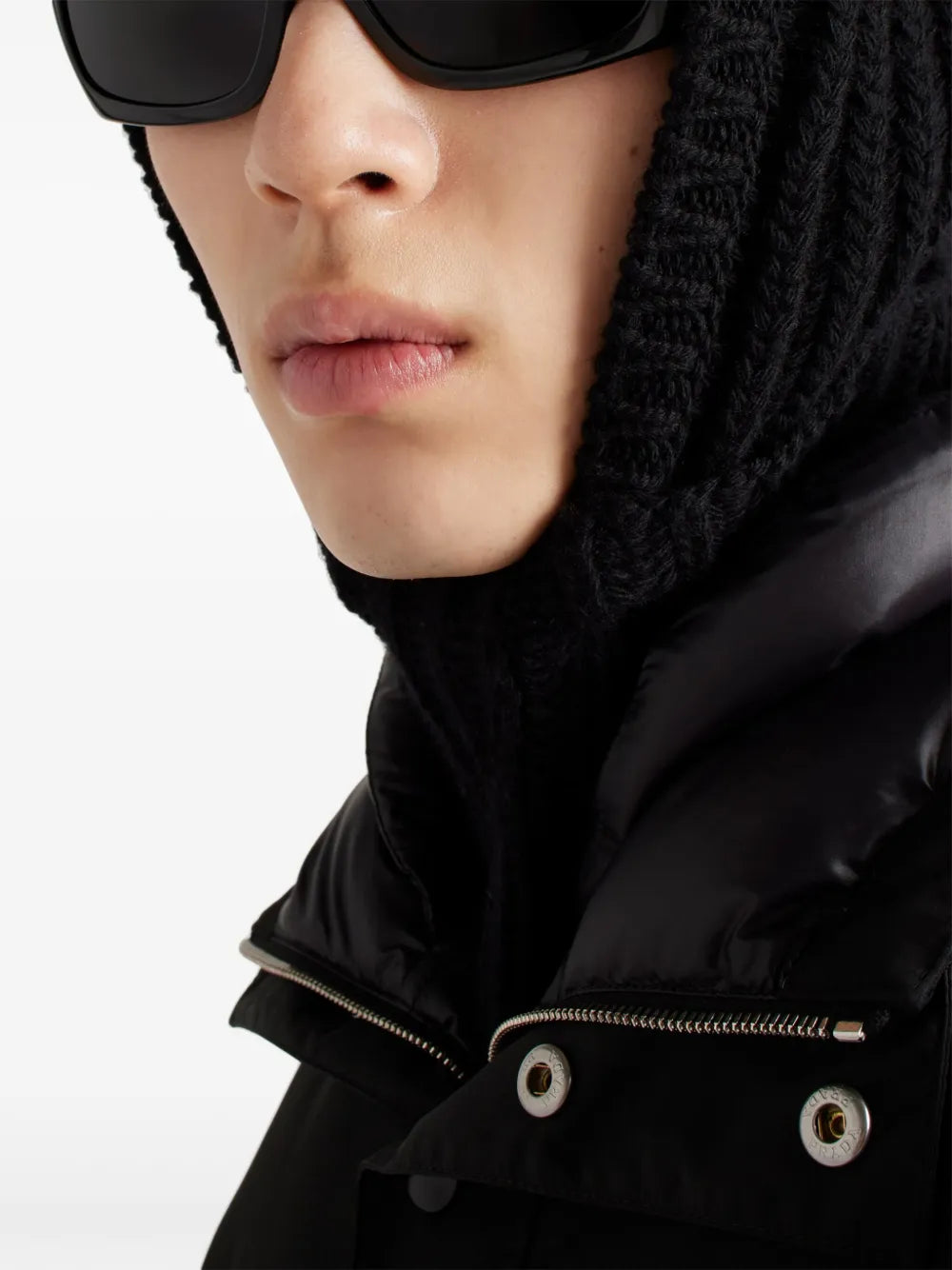 Re-Nylon jacket, black jacket, adjustable hood, metallic logo, recycled nylon