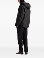 Re-Nylon jacket, black jacket, adjustable hood, metallic logo, recycled nylon