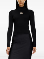 Image of Black Ribbed Knit Turtleneck Sweater by Diesel for Women - Season Autumn-Winter 2024 - Detail View 1